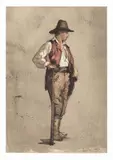 William Keith, «Contadino romano», «Donna delle campagne romane» e «Donna delle campagne romane», 1857, watercolour and tempera on paper mm.