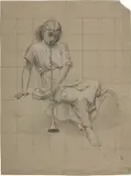 Pietro Gagliardi, Angelo musicante, pencil and charcoal on paper quadretatta a pencil mm.