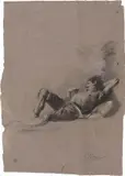 Giuseppe Raggio, «Studio di figura di uomo in riposo», recto, e «Studio di figura», verso, 1913, Carboncino
