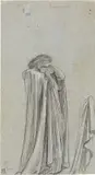 Cesare Fracassini, «Figura di donna ammantata», recto, «Figura di donna inginocchiata», verso, pencil and biacca on paper