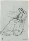 Cesare Fracassini, Dama seduta, pencil and biacca on paper mm.