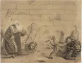 Francesco Vinea, Daniele nella fossa dei leoni, 1845, pencil and biacca on paper mm.