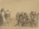 Luigi Ademollo, Re in atto di accusa, pencil and biacca on paper mm.