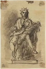 Giovanni Dupré, Figura coronata con putto, studio per scultura, pencil