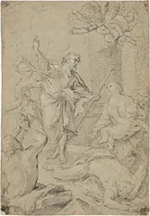 San Rocco soccorre gli appestati by Pier Leone Ghezzi, Carboncino, offered Apr 2014