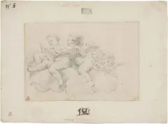 Cinque putti seduti su un nembo by Ciro Ferri, pencil on paper mm., offered Apr 2014