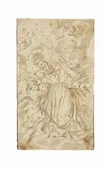Trapasso di San Benedetto con gloria di Angeli e Cherubini by Pier Leone Ghezzi, pencil and watercolour on paper mm., offered Apr 2014