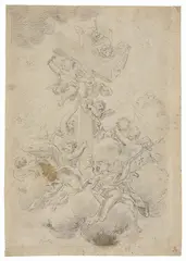«Trionfo della Croce», recto, e «Foglio di studi con Sant'Antonio», verso by Ciro Ferri, pencil on paper mm., offered Apr 2014