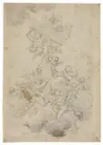 Ciro Ferri, «Trionfo della Croce», recto, e «Foglio di studi con Sant'Antonio», verso, pencil on paper mm.