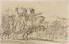 Scena di battaglia by Francesco Allegrini, pencil and inchiostro on paper mm., offered Apr 2014