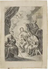 Stefano Pozzi, Sacra Famiglia con Sant'Elisabetta, San Giovannino e un Evangelista, inchiostro on paper mm.
