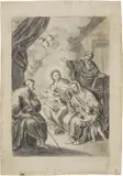 Stefano Pozzi, Sacra Famiglia con Sant'Elisabetta, San Giovannino e un Evangelista, inchiostro on paper mm.