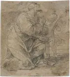 Il Beato Pietro e un putto by Pompeo Gerolamo Batoni, pencil and biacca on paper mm., offered Apr 2014