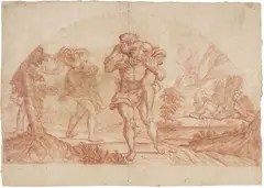 Fuga di Enea da Troia by Aureliano Milani, sanguigna on paper mm., offered Apr 2014
