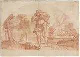 Aureliano Milani, Fuga di Enea da Troia, sanguigna on paper mm.