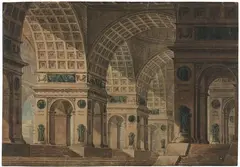 Antonio Basoli, Prospettiva scenografica, architettura fantastica, 1835, pencil and watercolour on paper mm.