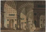Antonio Basoli, Prospettiva scenografica, architettura fantastica, 1835, pencil and watercolour on paper mm.
