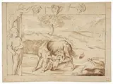 Ludovico Carracci, Romolo e Remo allattati dalla lupa, 1590, Inchiostro