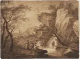 Paesaggio con figure by Giuseppe Bossi, inchiostro and watercolour on paper mm., offered Apr 2014