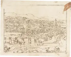 Antonio Basoli, Paesaggio fantastico raffigurante città egizia, inchiostro on paper mm.