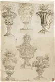 Ferdinando Galli-Bibiena, «Vasi monumentali», recto, «Vasi monumentali ed una nave», verso, inchiostro and pencil on paper mm.