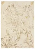 Pompeo Ghitti, Sant'Elena che adora la Vergine con puttini. Idea per una pala d’altare, inchiostro on paper mm.