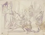 Il re si genuflette di fronte a San Benedetto by Paolo Gerolamo Piola, pencil, offered Apr 2014