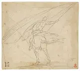 Antonio Tempesta, Cavaliere porta stendardo su cavallo impennato, 1585, pencil on paper mm.