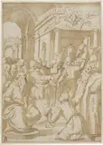 Giorgio Vasari, Miracolo della mensa di San Benedetto, 1566, pencil and inchiostro on paper mm.