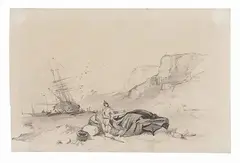 Anton Sminck Van Pitloo, Marina, pencil on paper mm.
