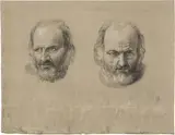 Tommaso Minardi, Due teste di vecchio barbuto, 1816, pencil and biacca on paper mm.