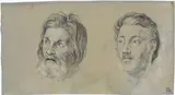 Tommaso Minardi, Due teste, una di giovane uomo, l'altra di uomo maturo, 1815, pencil and biacca on paper mm.