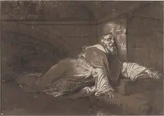 Ecclesiastico in un eremo by Giuseppe Bezzuoli, pencil and biacca on paper mm., offered Apr 2014