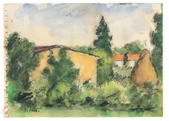 Paesaggio con pagliaio by Ardengo Soffici, 1960, watercolour on paper, offered Nov 2013