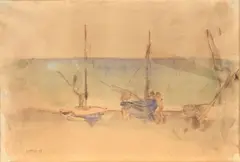 Barche sulla spiaggia by Ardengo Soffici, 1929, watercolour on paper applicata on canvas, offered Nov 2013