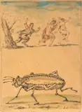 Giorgio de Chirico, La mitologia nella danza dello scarabeo sacro, 1959, tempera and watercolour on card