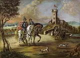 Cavalieri presso una torre by Giorgio de Chirico, oil on canvas, offered Nov 2013