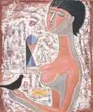 Mario Tozzi, Fanciulla con merlo, 1968, oil on canvas