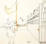 Franco Gentilini, Cattedrale con ragazza, 1966, ink on paper