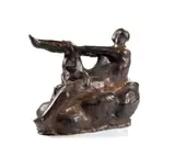 Sandro Chia, Donna con orsacchiotto, 1985, scultura in bronze a patina bruna