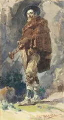 Vespasiano Bignami, Zampognaro, watercolour on paper