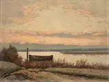 Barca sul fiume by Gino Romiti, oil on faesite, offered Nov 2013