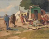 Accampamento di zingari by Carlo Domenici, oil on faesite, offered Nov 2013