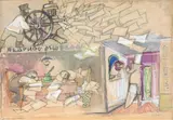 Mino Maccari, Burocrazia, 1964, mixed media on paper applicata on canvas