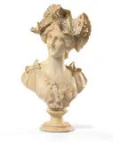 Adolfo Cipriani, Testa di donna con cappello a trine, Scultura in alabastro