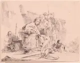 Giovanni Battista Tiepolo, Giovane seduto e appoggiato su un vaso (dai «Capricci», tav. 9), engraving all'etching
