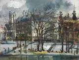 Le Port du Louvre et l'Eglise S. Germain l'Auxerrois by Filippo de Pisis, oil on canvas, offered Jun 2013