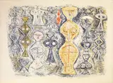 Massimo Campigli, Donne su fondo blu, 1960, lithograph a colori