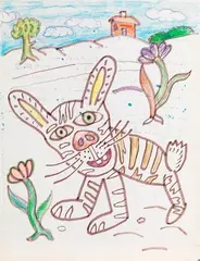 Robert Combas, Le lapin, 1987, mixed media on paper