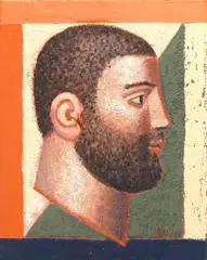 Hermann Albert, Testa e forma geometrica, 2000, tempera on canvas